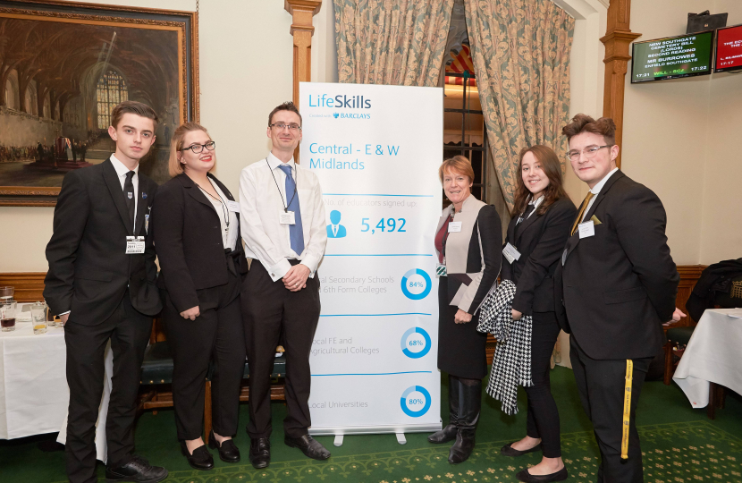 Caroline meets pupils from Park Hall Academy at the LifeSkills reception in Parliament