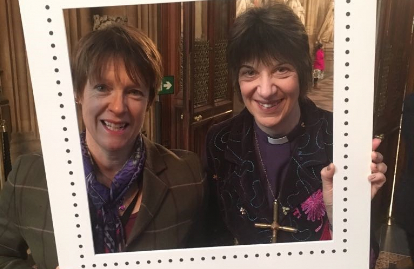 Dame Caroline Spelman MP, the Second Church Estates Commissioner, celebrates 100 years of women’s votes with the first Female, Lord Spiritual, the Bishop of Gloucester, the Rt. Rev Rachel Treweek.