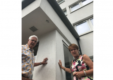 Dame Caroline was joined by Cllr Ken Hawkins who visited Chlemsley Wood to inspect the cladding on tower blocks