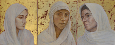 Portrait of three Yezidi Women from Yezidi Women: ISIS Survivors' an exhibition hosted by Dame Caroline Spelman and artist Hannah Rose Thomas